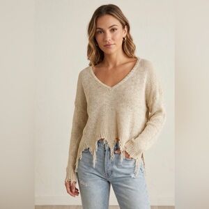 Blank Paige V Neck Distressed Crop Sweater